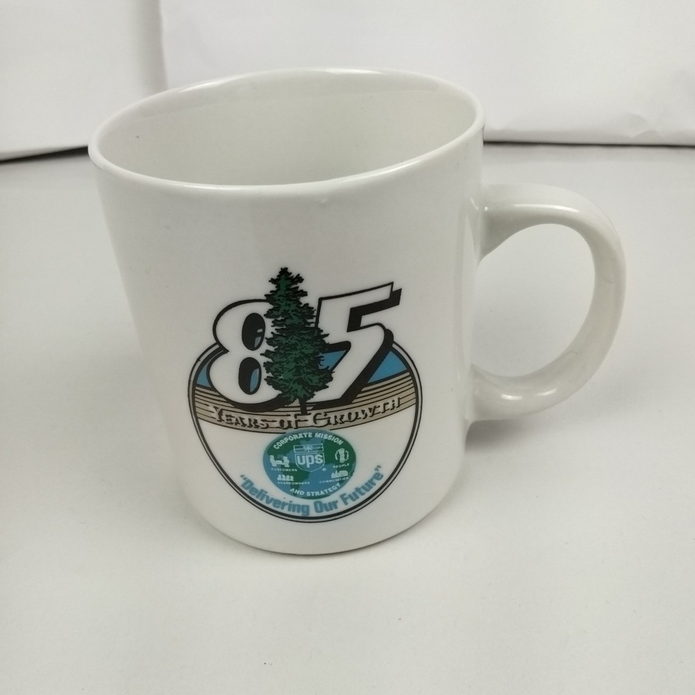 Vintage 80s UPS 85 Years Growth Coffee Mug United Parcel Service Cup Heat Change